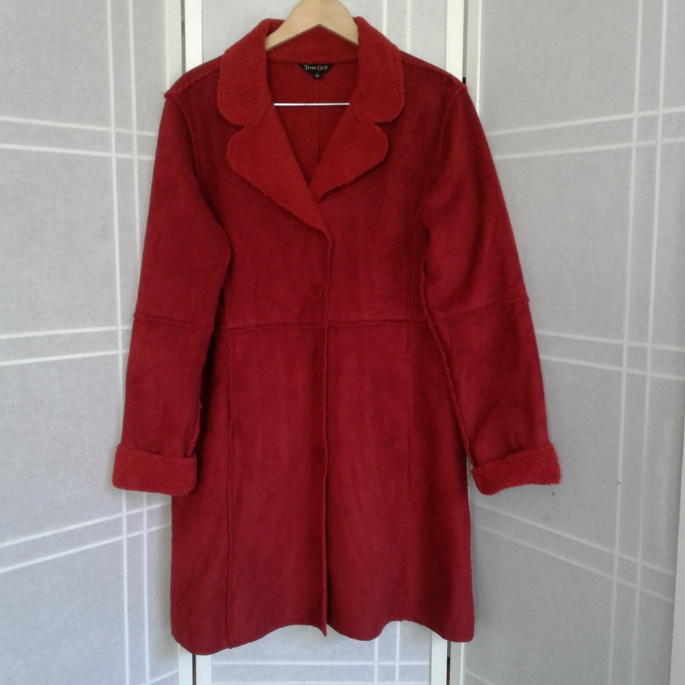 NEW! True grit red faux suede sherpa coat jacket